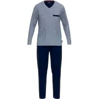 Götzburg heren pyjama V-hals - middenblauw melange