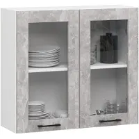 Akord Vitrinekast, Keukenkast modulaire OLIWIA W80 H720 met 2 Deuren / Hangkast / Bovenkast / Furniture Factory / Wit – Beton Grijs / 80 x 72 x 30 cm