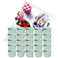 MamboCat Set van 25 bekers 230 ml jampot inmaakpot Inmaakpot Naar 82 groen geblokt deksel incl. Diamant-Zucker Gelierzauber receptenboekje