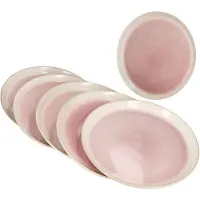 MamboCat Set van 6 REACTIVE GLAZE PARIS crème & roze steengoed dinerborden