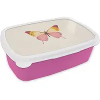 MuchoWow Broodtrommel Roze - Lunchbox Vlinder - Illustratie - Roze - Brooddoos 18x12x6 cm - Brood lunch box - Broodtrommels voor kinderen en volwassenen