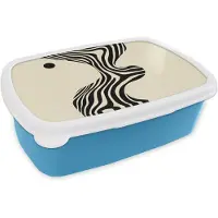 MuchoWow Broodtrommel Blauw - Lunchbox Beige - Lijnen - Golvend - Abstract - Brooddoos 18x12x6 cm - Brood lunch box - Broodtrommels voor kinderen en volwassenen