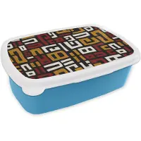 MuchoWow Broodtrommel Blauw - Lunchbox Abstract - Patroon - Rood - Brooddoos 18x12x6 cm - Brood lunch box - Broodtrommels voor kinderen en volwassenen