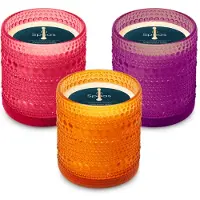 Spaas Set van Marrakesh Kaarsen – Geurloze Kaarsen in Glas Ø9cm – Oranje/Roze/Paars - circa 55u - 3 kaarsen