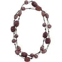 Behave – Boho damesketting – Bruine houten kralen & velours – 100 cm