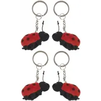 Nature Planet Pluche Lieveheersbeestje - 4x - knuffel sleutelhanger - 6 cm - dieren cadeau