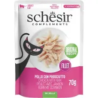 Schesir kip met ham (jelly) natvoer kat (zakjes) 1 doos (12 x 70 g)