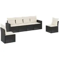 vidaXL 6-delige Loungeset met kussens poly rattan zwart