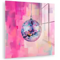 MuchoWow Glasschilderij 90x90 cm - Schilderij acrylglas - Discobal - Pink - Verf - Foto op glas - Muurdecoratie woonkamer - Wanddecoratie slaapkamer - Schilderijen