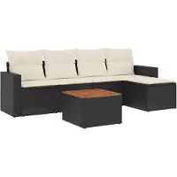vidaXL 6-delige tuinmeubelset met kussens, zwart, polyrotan