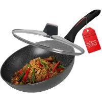 Royalty Line FWN28 Wokpan Inductie - Ø 28 cm / 3.4 Liter - Wokpannen Voor Alle Warmtebronnen - Wok Pan Met Antiaanbaklaag - PFOA & PTFE Vrij - Wokpan Met Deksel - Zwart