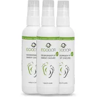 Ecodor EcoFeet - Geurvreter / Ontgeurder tegen Zweetlucht, zweetvoeten - Niet geparfumeerd - 3x 100 ml spray - Reisformaat