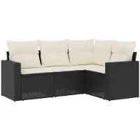 vidaXL 4-delige Loungeset met kussens poly rattan zwart