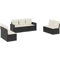 vidaXL 7-delige Loungeset met kussens poly rattan zwart