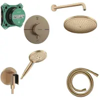Hansgrohe Showerselect Doucheset - inbouwdeel - thermostaatkraan - hoofddouche - ecosmart - douchearm - handdouchehouder - doucheslang - handdouche - ecosmart - brushed bronze