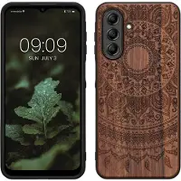 Kwmobile telefoonhoesje geschikt voorSamsung Galaxy A26 5G - Hoesje met bumper - hout - In donkerbruin Indian Sun design