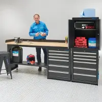 Datona Werkbank 200 cm 1 kast deuren 2 kast lades bamboe - Zwart