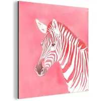 MuchoWow Aluminium schilderij 90x90 cm - Wanddecoratie metaal - Zebra - Pink - Verf - Metalen muurdecoratie woonkamer - Decoratie industrieel - Foto op dibond - Industriële accessoires slaapkamer