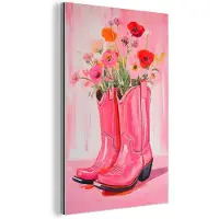 MuchoWow Aluminium schilderij 80x120 cm - Wanddecoratie metaal - Roze - Bloemen - Cowboy - Metalen muurdecoratie woonkamer - Decoratie industrieel - Foto op dibond - Industriële accessoires slaapkamer