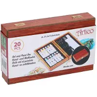 Artico Acrylverf 12 Tubes met Schilderspalet - in Houten Bewaardoos - Incl Kwasten - Hobbyverf - Acryl Verf - Op Waterbasis
