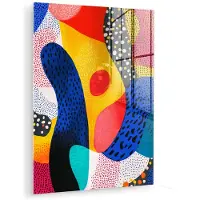 MuchoWow Glasschilderij 90x120 cm - Schilderij acrylglas - Vormen - Abstract - Stippels - Blauw - Foto op glas - Muurdecoratie woonkamer - Wanddecoratie slaapkamer - Schilderijen