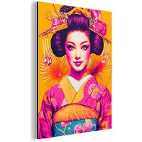 MuchoWow Aluminium schilderij 120x160 cm - Wanddecoratie metaal - Bloemen - Vrouw - Kimono - Roze - Metalen muurdecoratie woonkamer - Decoratie industrieel - Foto op dibond - Industriële accessoires slaapkamer