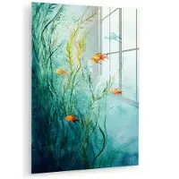 MuchoWow Glasschilderij 120x160 cm - Schilderij acrylglas - Waterplanten - Vissen - Kleurrijk - Water - Foto op glas - Muurdecoratie woonkamer - Wanddecoratie slaapkamer - Schilderijen