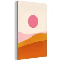 MuchoWow Aluminium schilderij 120x180 cm - Wanddecoratie metaal - Zon - Heuvels - Abstract - Roze - Metalen muurdecoratie woonkamer - Decoratie industrieel - Foto op dibond - Industriële accessoires slaapkamer