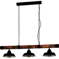 Eglo Landelijke Eetkamerlamp Oldbury 3 Lichts Houtbruin Met Zwart
