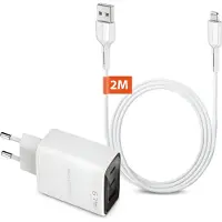 Xssive USB Power Adapter + Geschikt voor Lightning naar USB-A Kabel - 2 Meter - Geschikt voor iPhone 14, 13, 12, 11, X, 8, SE, iPad en AirPods met Apple Lightning Kabels