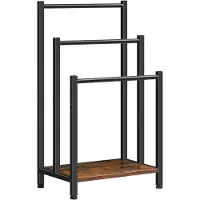Ceruzo Handdoekrek - Industrieel- Vrijstaand - Metaal - 3 Armen - Mat Zwart-Houtlook-Badkamer / Keuken