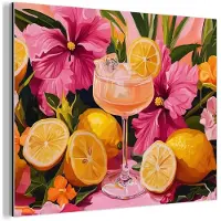 MuchoWow Aluminium schilderij 80x60 cm - Wanddecoratie metaal - Drink - Bloemen - Yellow - Metalen muurdecoratie woonkamer - Decoratie industrieel - Foto op dibond - Industriële accessoires slaapkamer