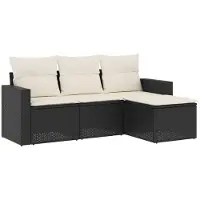 vidaXL 4-delige Loungeset met kussens poly rattan zwart