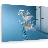 MuchoWow Glasschilderij 180x120 cm - Schilderij acrylglas - Lelies - Blauw - Glazen - Foto op glas - Muurdecoratie woonkamer - Wanddecoratie slaapkamer - Schilderijen