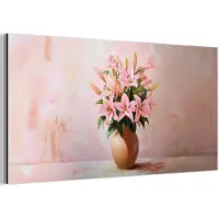 MuchoWow Aluminium schilderij 80x40 cm - Wanddecoratie metaal - Vaas - Bloemen - Roze - Metalen muurdecoratie woonkamer - Decoratie industrieel - Foto op dibond - Industriële accessoires slaapkamer