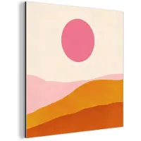 MuchoWow Aluminium schilderij 50x50 cm - Wanddecoratie metaal - Zon - Heuvels - Abstract - Roze - Metalen muurdecoratie woonkamer - Decoratie industrieel - Foto op dibond - Industriële accessoires slaapkamer
