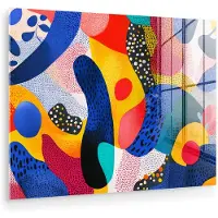 MuchoWow Glasschilderij 160x120 cm - Schilderij acrylglas - Vormen - Abstract - Stippels - Blauw - Foto op glas - Muurdecoratie woonkamer - Wanddecoratie slaapkamer - Schilderijen