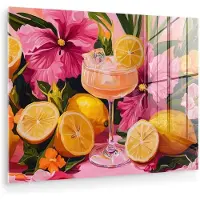 MuchoWow Glasschilderij 160x120 cm - Schilderij acrylglas - Drink - Bloemen - Yellow - Foto op glas - Muurdecoratie woonkamer - Wanddecoratie slaapkamer - Schilderijen