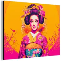 MuchoWow Aluminium schilderij 80x60 cm - Wanddecoratie metaal - Bloemen - Vrouw - Kimono - Roze - Metalen muurdecoratie woonkamer - Decoratie industrieel - Foto op dibond - Industriële accessoires slaapkamer