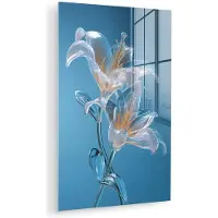 MuchoWow Glasschilderij 120x180 cm - Schilderij acrylglas - Lelies - Blauw - Glazen - Foto op glas - Muurdecoratie woonkamer - Wanddecoratie slaapkamer - Schilderijen