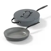 BE Living 2-delige Pannenset - Ø 28 cm Koekenpan + Ø 28 cm Hapjespan - Bakpan - Keramisch - PFAS Vrij Anti Aanbak - Inductie Pannen - Grijs - Essential Series
