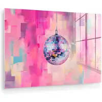 MuchoWow Glasschilderij 180x120 cm - Schilderij acrylglas - Discobal - Pink - Verf - Foto op glas - Muurdecoratie woonkamer - Wanddecoratie slaapkamer - Schilderijen