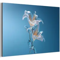 MuchoWow Aluminium schilderij 60x40 cm - Wanddecoratie metaal - Lelies - Blauw - Glazen - Metalen muurdecoratie woonkamer - Decoratie industrieel - Foto op dibond - Industriële accessoires slaapkamer