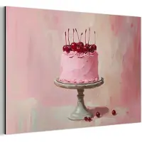 MuchoWow Aluminium schilderij 180x120 cm - Wanddecoratie metaal - Taart - Pink - Cherry - Metalen muurdecoratie woonkamer - Decoratie industrieel - Foto op dibond - Industriële accessoires slaapkamer