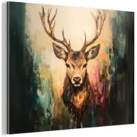 MuchoWow Aluminium schilderij 40x30 cm - Wanddecoratie metaal - Hert - Geverfd - Gewei - Bruin - Metalen muurdecoratie woonkamer - Decoratie industrieel - Foto op dibond - Industriële accessoires slaapkamer