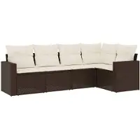 vidaXL 5-delige Loungeset met kussens poly rattan bruin