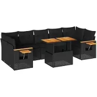 vidaXL 8-delige Loungeset met kussens poly rattan acacia zwart
