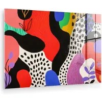 MuchoWow Glasschilderij 180x120 cm - Schilderij acrylglas - Abstract - Vormen - Kleuren - Stippen - Foto op glas - Muurdecoratie woonkamer - Wanddecoratie slaapkamer - Schilderijen