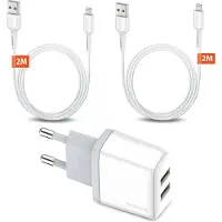 Xssive USB Oplader met 2 Poorten en 2x USB naar Lightning Kabel 2 Meter - Voor 14, 13, 12, 11, X, 8, 7, SE