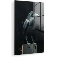 MuchoWow Glasschilderij 20x30 cm - Schilderij acrylglas - Raaf - Vogels - Zwart - Foto op glas - Muurdecoratie woonkamer - Wanddecoratie slaapkamer - Schilderijen
